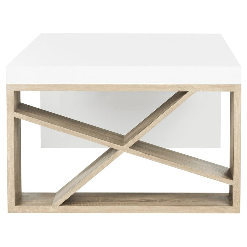 Table Basse Scandinave en Laque avec Rangement Latéral SAFAVIEH Shelva - 47,3 x 23,5 x 15 - 47Lx24Px15H