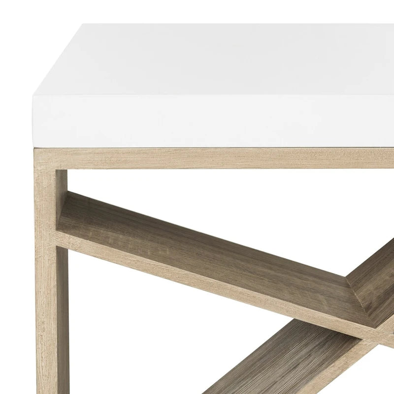 Table Basse Scandinave en Laque avec Rangement Latéral SAFAVIEH Shelva - 47,3 x 23,5 x 15 - 47Lx24Px15H