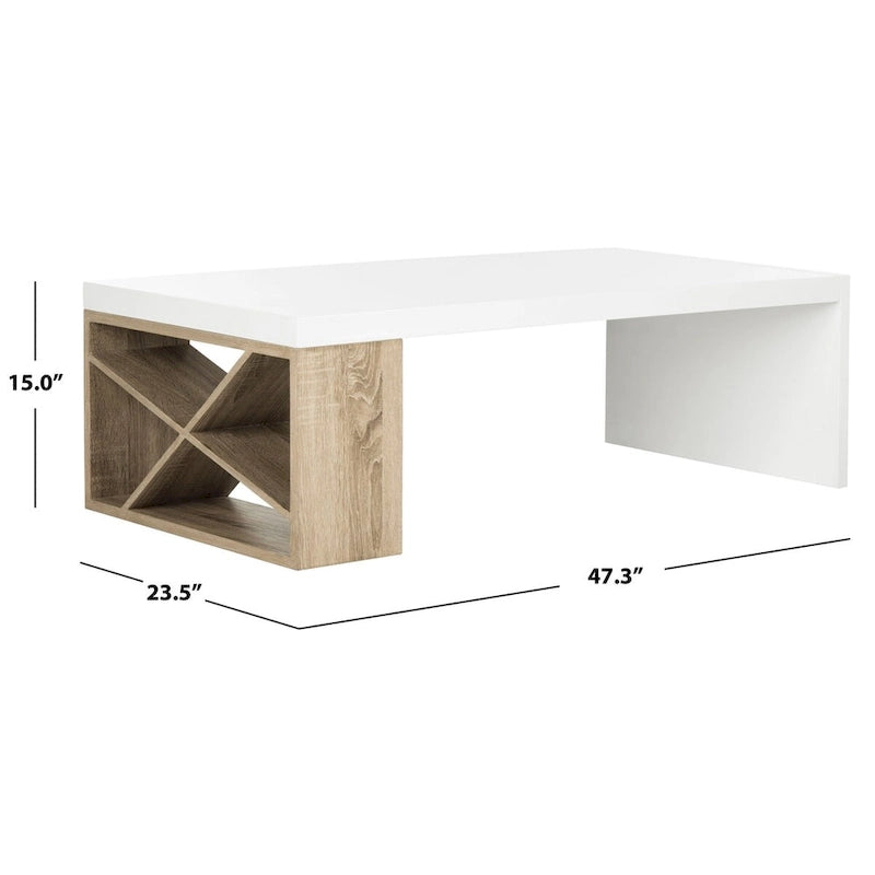 Table Basse Scandinave en Laque avec Rangement Latéral SAFAVIEH Shelva - 47,3 x 23,5 x 15 - 47Lx24Px15H