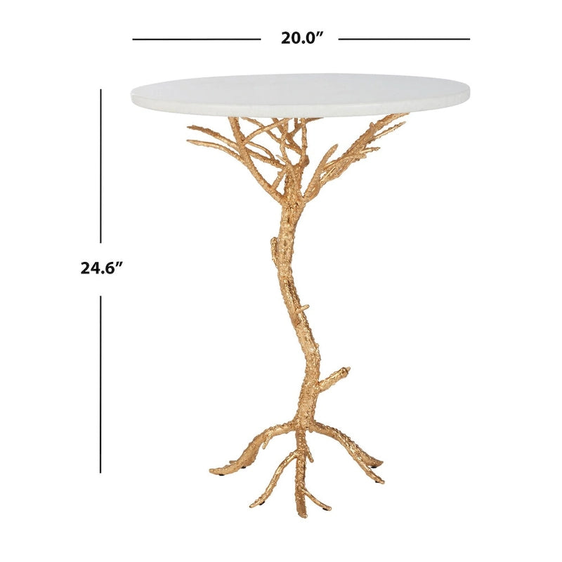 SAFAVIEH Ailene Hidden Treasures - Table d'appoint en granit blanc et laiton - 20 x 20 x 24.6 - 20L x 20P x 25H