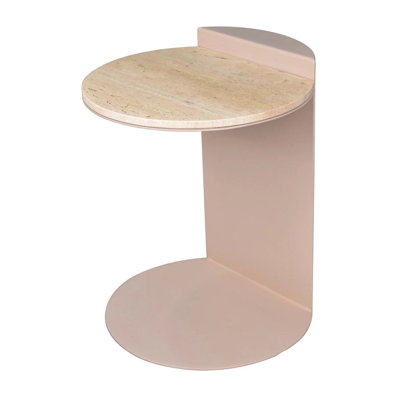 Javier 20 Table d'appoint contemporaine en forme de C, marbre naturel/métal fait à la main, beige/rose beige, par JONATHAN Y.