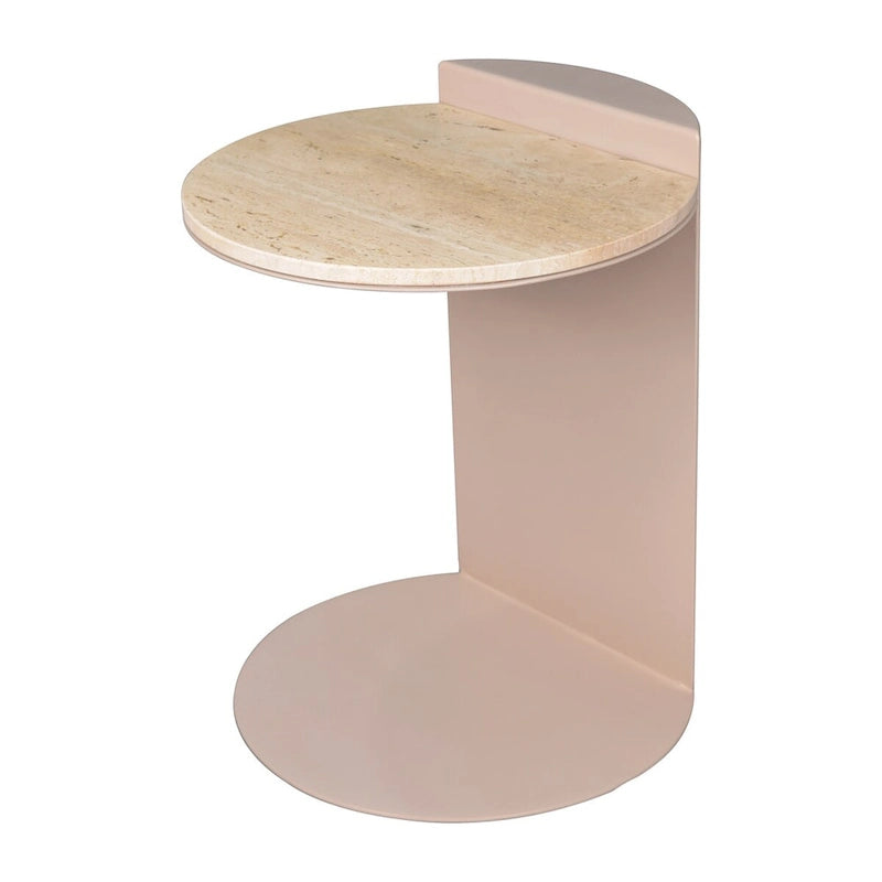 Javier 20 Table d'appoint contemporaine en forme de C, marbre naturel/métal fait à la main, beige/rose beige, par JONATHAN Y.