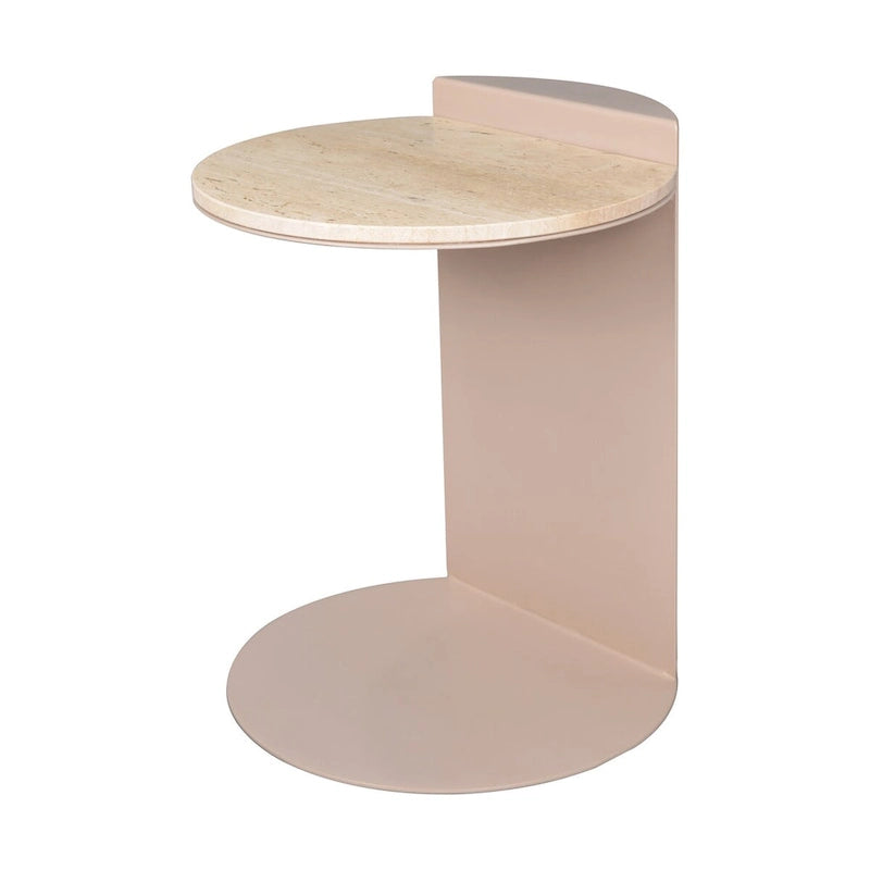 Javier 20 Table d'appoint contemporaine en forme de C, marbre naturel/métal fait à la main, beige/rose beige, par JONATHAN Y.