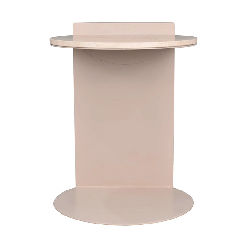 Javier 20 Table d'appoint contemporaine en forme de C, marbre naturel/métal fait à la main, beige/rose beige, par JONATHAN Y.