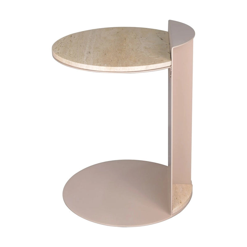 Javier 20 Table d'appoint contemporaine en forme de C, marbre naturel/métal fait à la main, beige/rose beige, par JONATHAN Y.