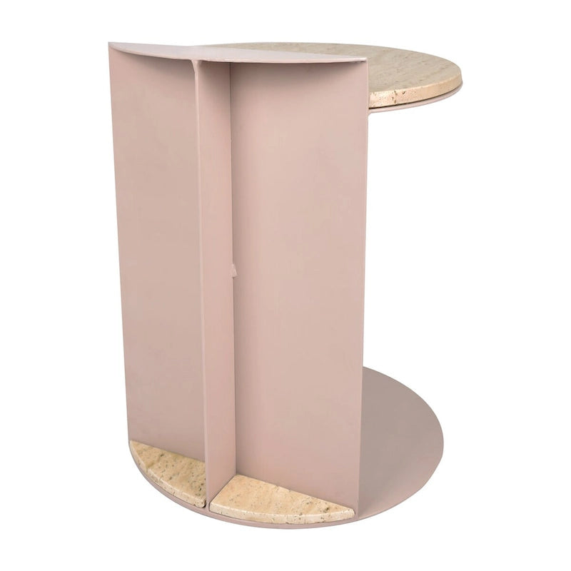 Javier 20 Table d'appoint contemporaine en forme de C, marbre naturel/métal fait à la main, beige/rose beige, par JONATHAN Y.