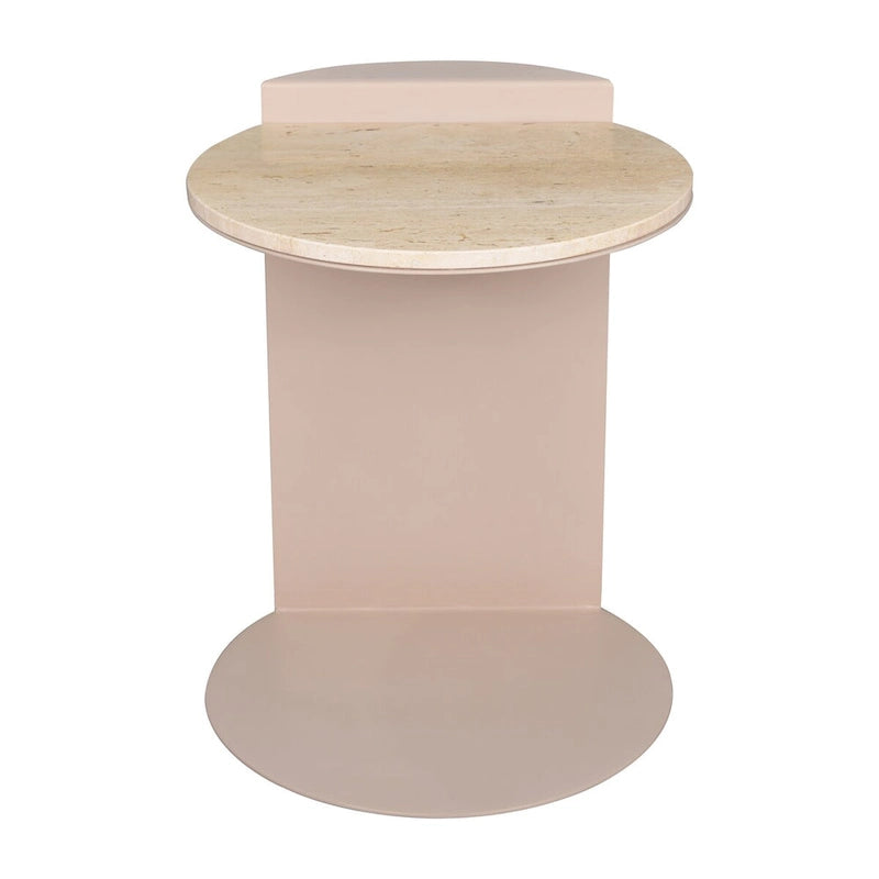 Javier 20 Table d'appoint contemporaine en forme de C, marbre naturel/métal fait à la main, beige/rose beige, par JONATHAN Y.