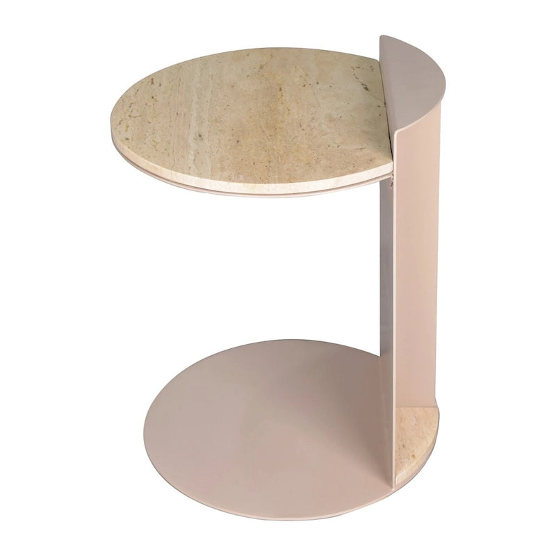 Javier 20 Table d'appoint contemporaine en forme de C, marbre naturel/métal fait à la main, beige/rose beige, par JONATHAN Y.