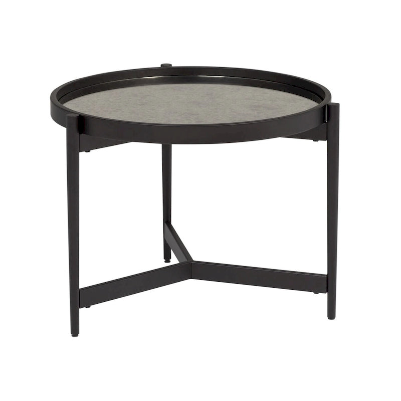 Table d'appoint moderne Estrade Studio Designs Home en métal noir et miroir, 22 po de diamètre, plateau réversible