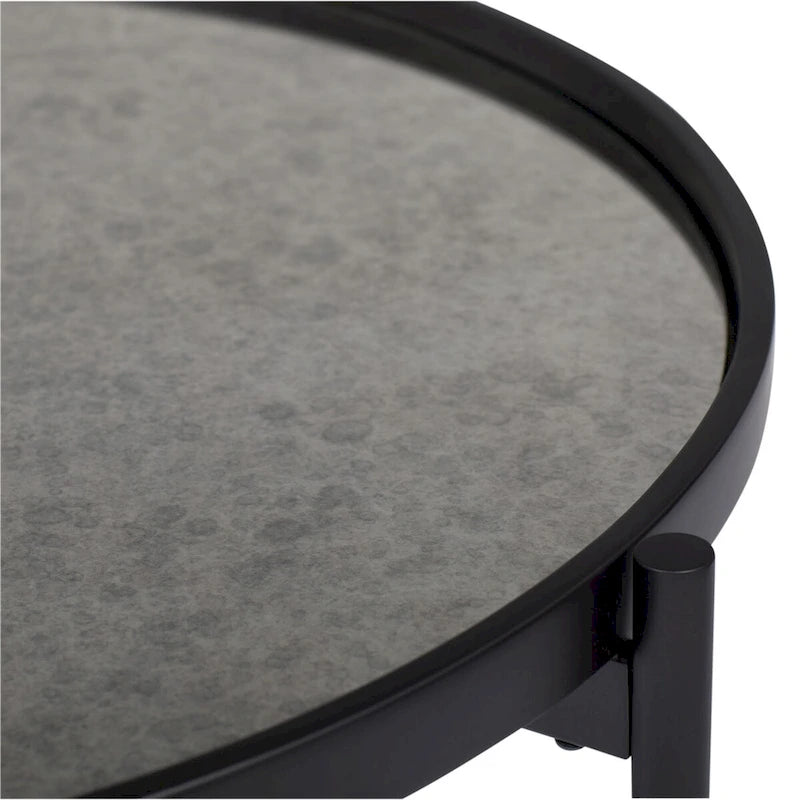 Table d'appoint moderne Estrade Studio Designs Home en métal noir et miroir, 22 po de diamètre, plateau réversible