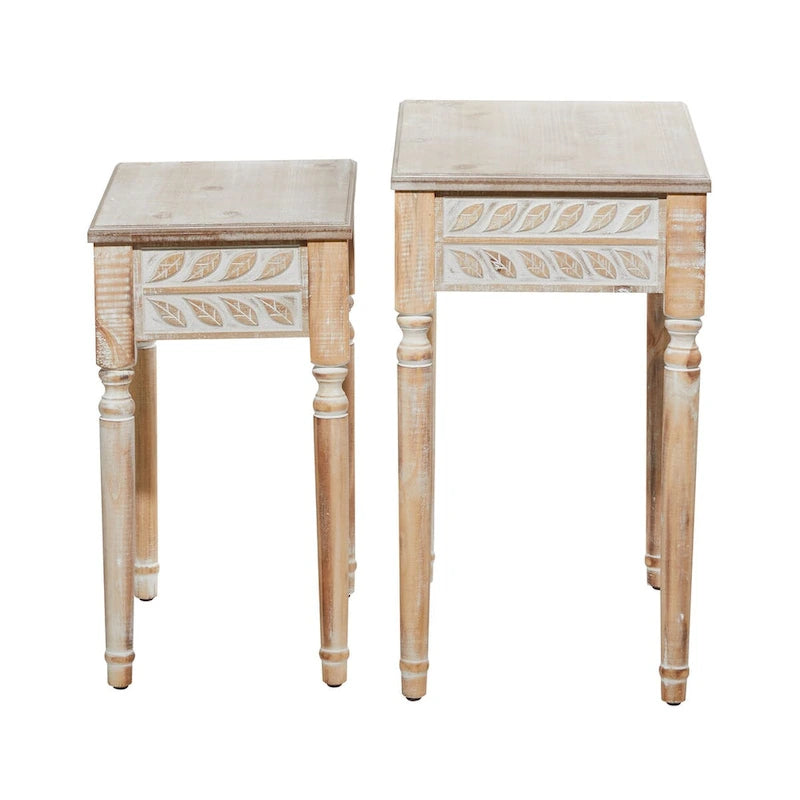 Tables d'appoint sculptées en bois Audra Farmhouse, lot de 2