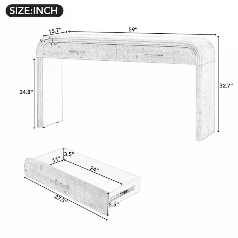 Console Unique Rétro avec Silhouette Ouverte, Deux Tiroirs Supérieurs