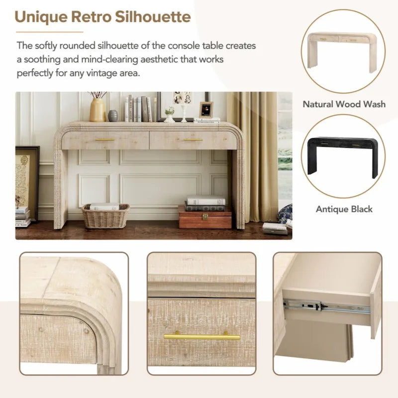 Console Unique Rétro avec Silhouette Ouverte, Deux Tiroirs Supérieurs