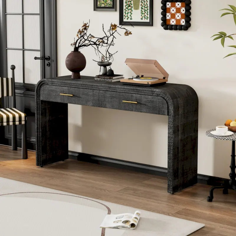 Console Unique Rétro avec Silhouette Ouverte, Deux Tiroirs Supérieurs