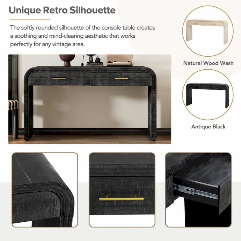 Console Unique Rétro avec Silhouette Ouverte, Deux Tiroirs Supérieurs