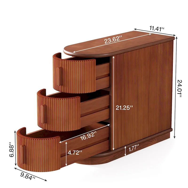 Table d'appoint de chevet en bois massif à 3 tiroirs pour salon (lot de 2)