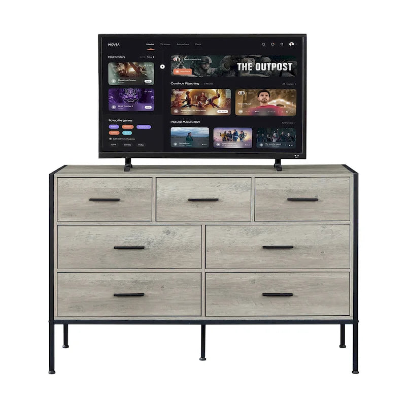 Commode en bois à 7 tiroirs, Armoire de rangement en bois pour chambre à coucher, Meuble à vêtements solide avec cadre en acier robuste