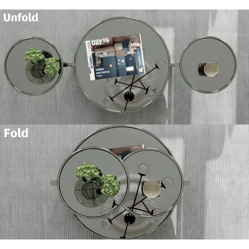 Table basse ronde en verre à 3 niveaux avec plateau rotatif à 360 degrés