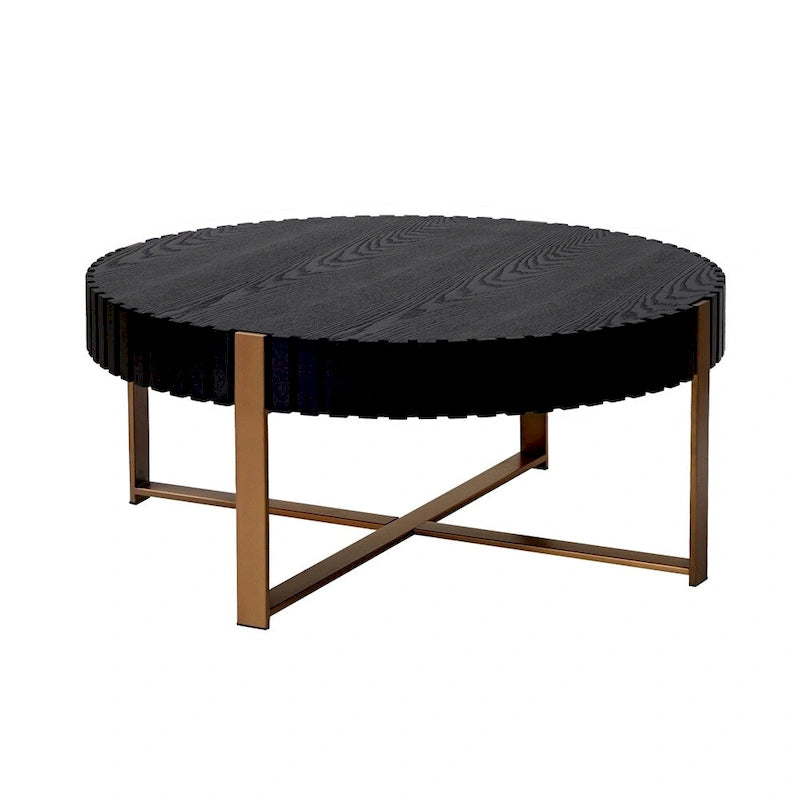 Table basse ronde moderne de 80 cm avec piédestal métallique robuste