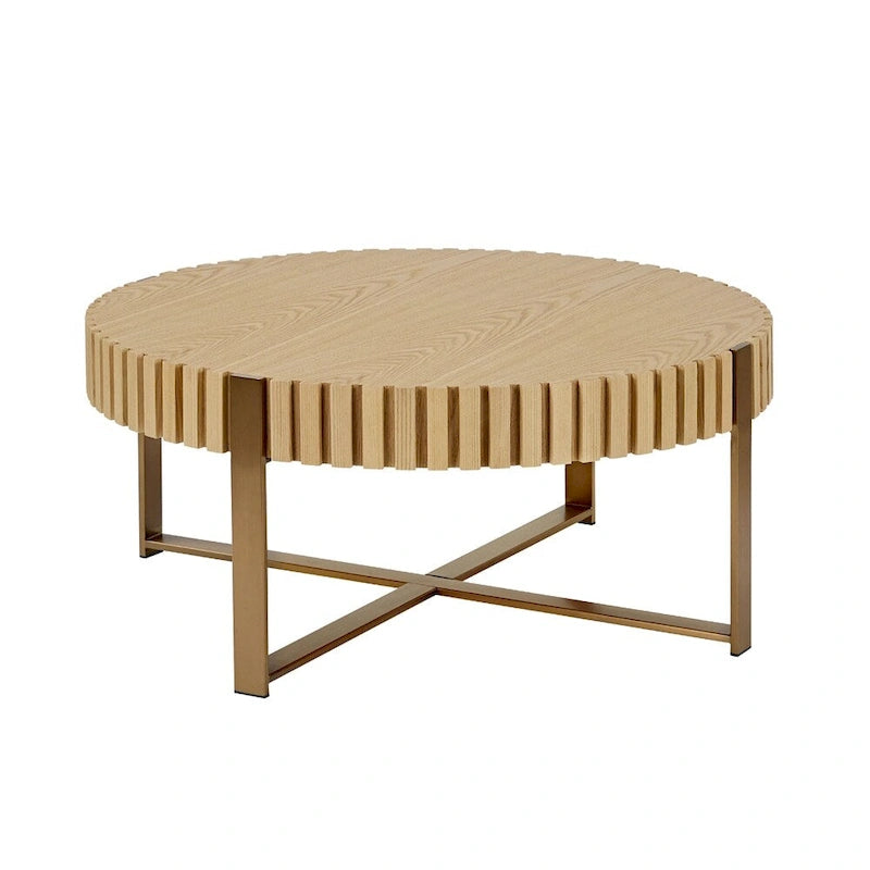 Table basse ronde moderne de 80 cm avec piédestal métallique robuste