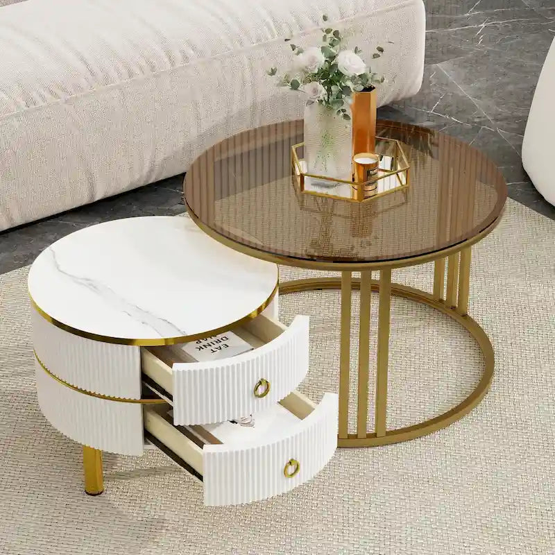 Nesting Coffee Table Set with 2 Drawers