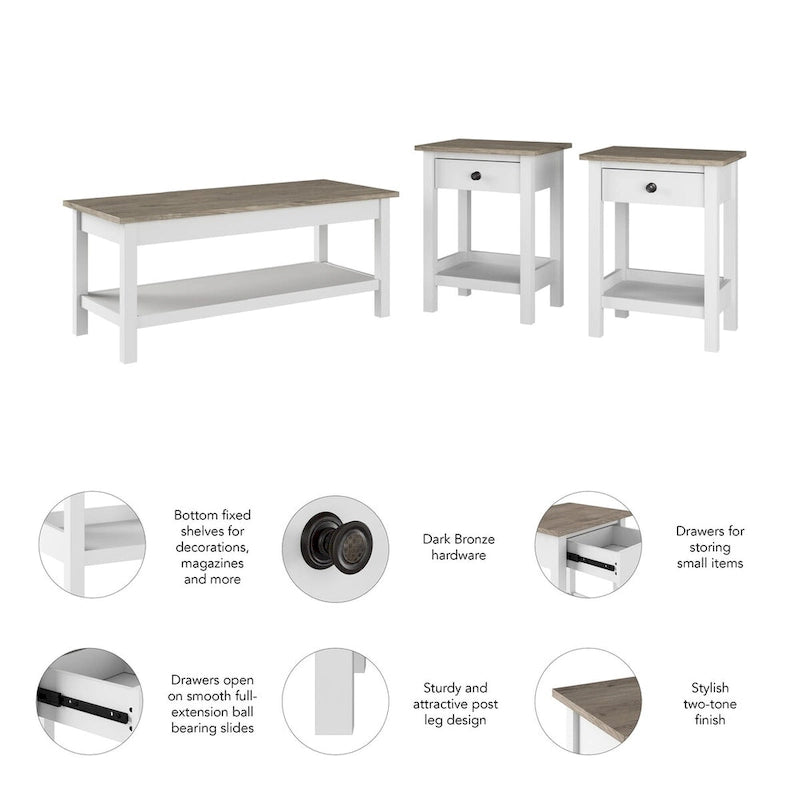 Table basse et tables d'appoint de la collection Mayfield Farmhouse de Bush Furniture