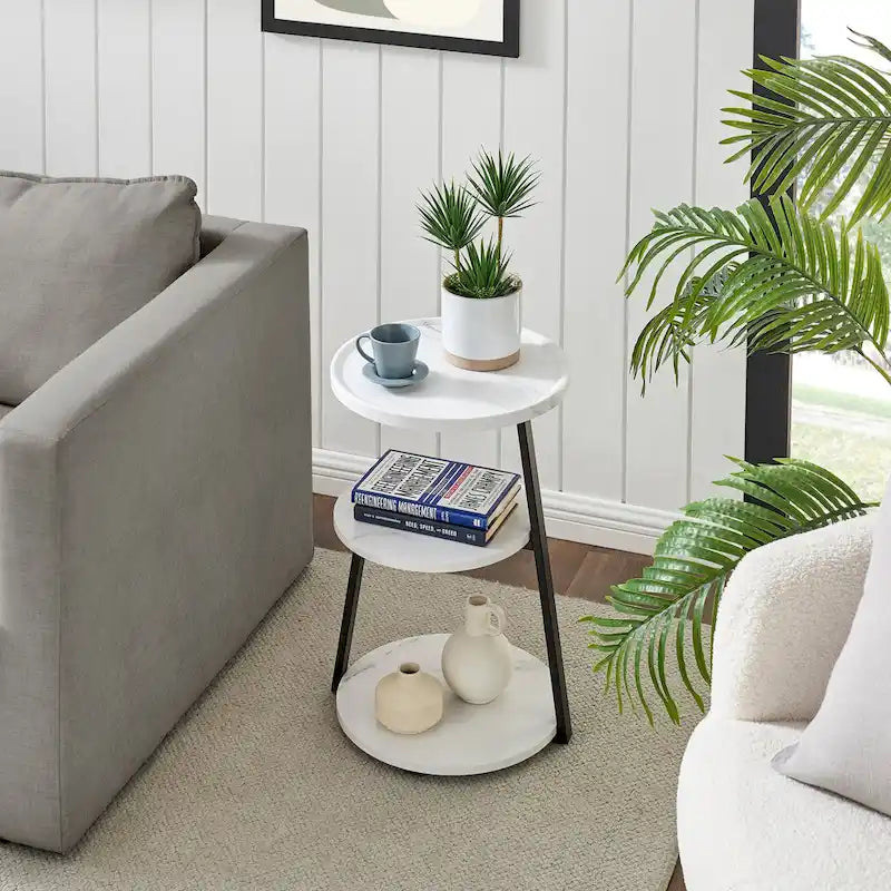 Table d'appoint Skylar à 3 niveaux avec plateau à rebord relevé et pieds asymétriques en métal de style moderne du milieu du siècle