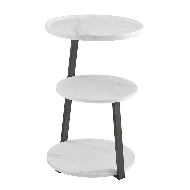 Table d'appoint Skylar à 3 niveaux avec plateau à rebord relevé et pieds asymétriques en métal de style moderne du milieu du siècle