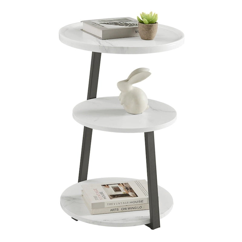 Table d'appoint Skylar à 3 niveaux avec plateau à rebord relevé et pieds asymétriques en métal de style moderne du milieu du siècle