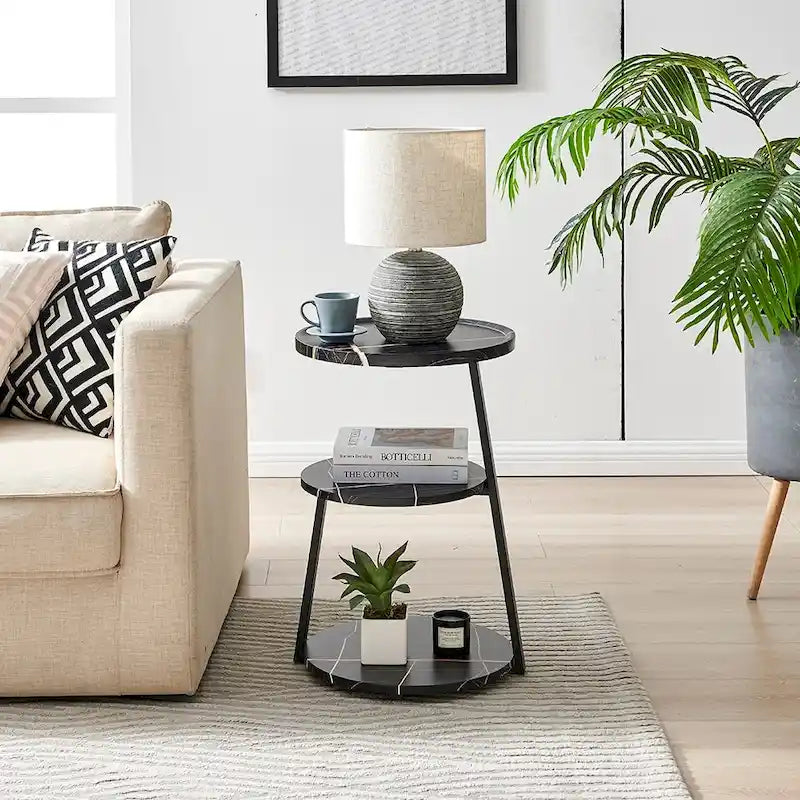 Table d'appoint Skylar à 3 niveaux avec plateau à rebord relevé et pieds asymétriques en métal de style moderne du milieu du siècle