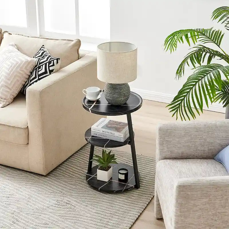 Table d'appoint Skylar à 3 niveaux avec plateau à rebord relevé et pieds asymétriques en métal de style moderne du milieu du siècle