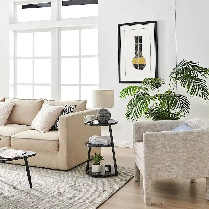 Table d'appoint Skylar à 3 niveaux avec plateau à rebord relevé et pieds asymétriques en métal de style moderne du milieu du siècle
