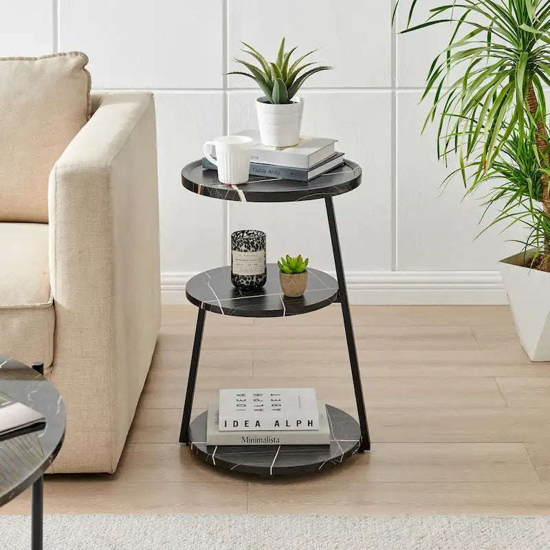 Table d'appoint Skylar à 3 niveaux avec plateau à rebord relevé et pieds asymétriques en métal de style moderne du milieu du siècle