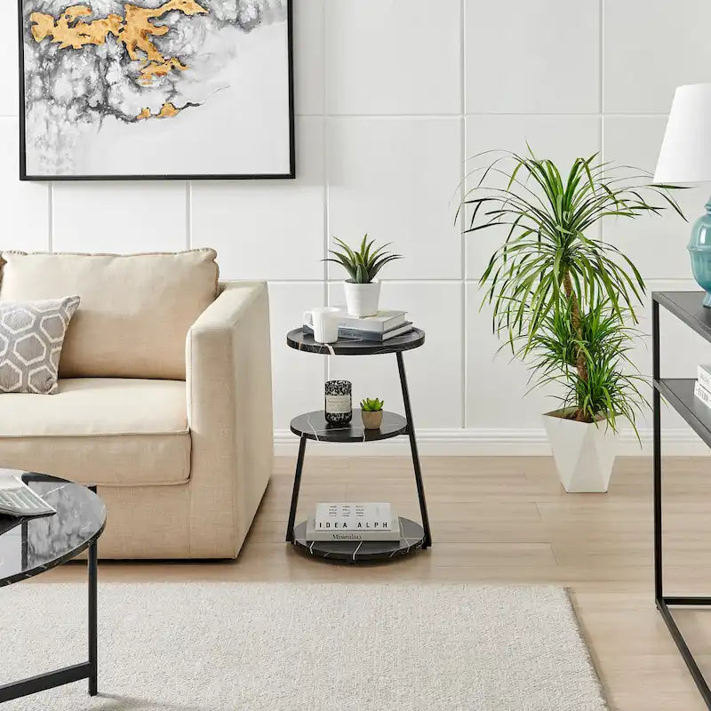 Table d'appoint Skylar à 3 niveaux avec plateau à rebord relevé et pieds asymétriques en métal de style moderne du milieu du siècle