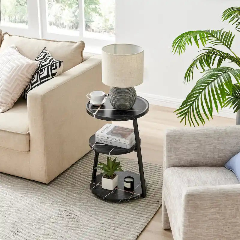Table d'appoint Skylar à 3 niveaux avec plateau à rebord relevé et pieds asymétriques en métal de style moderne du milieu du siècle