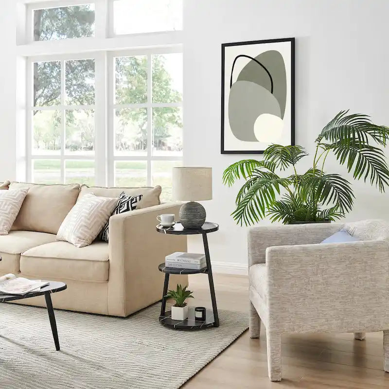 Table d'appoint Skylar à 3 niveaux avec plateau à rebord relevé et pieds asymétriques en métal de style moderne du milieu du siècle