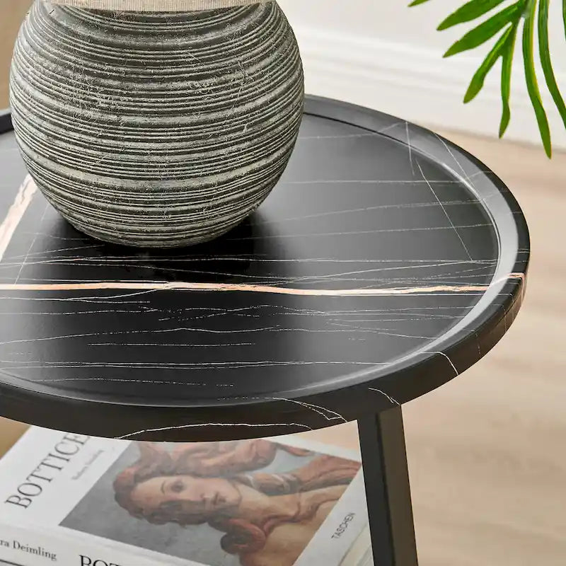 Table d'appoint Skylar à 3 niveaux avec plateau à rebord relevé et pieds asymétriques en métal de style moderne du milieu du siècle