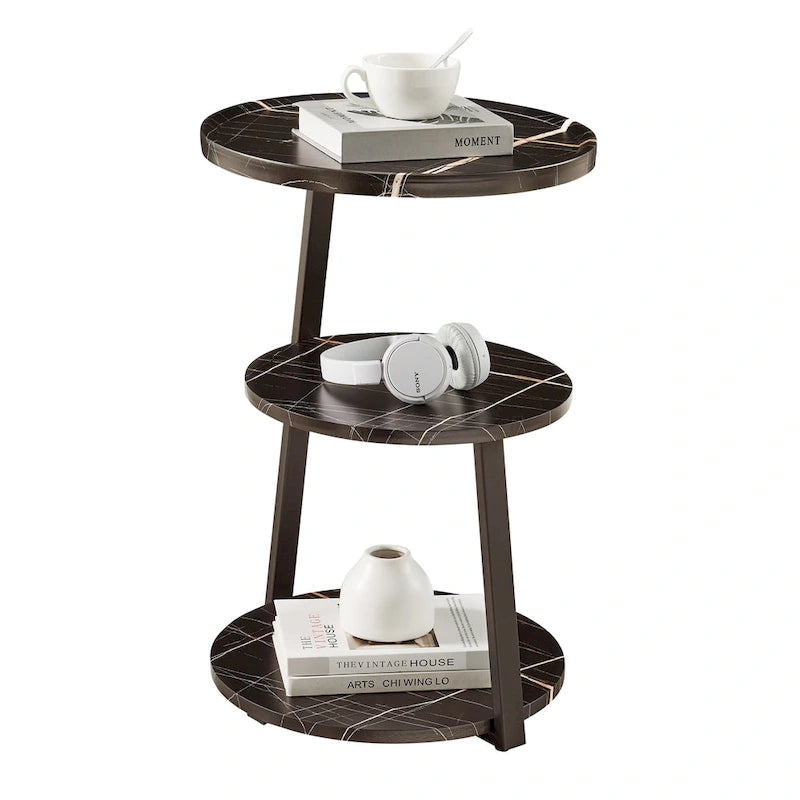 Table d'appoint Skylar à 3 niveaux avec plateau à rebord relevé et pieds asymétriques en métal de style moderne du milieu du siècle
