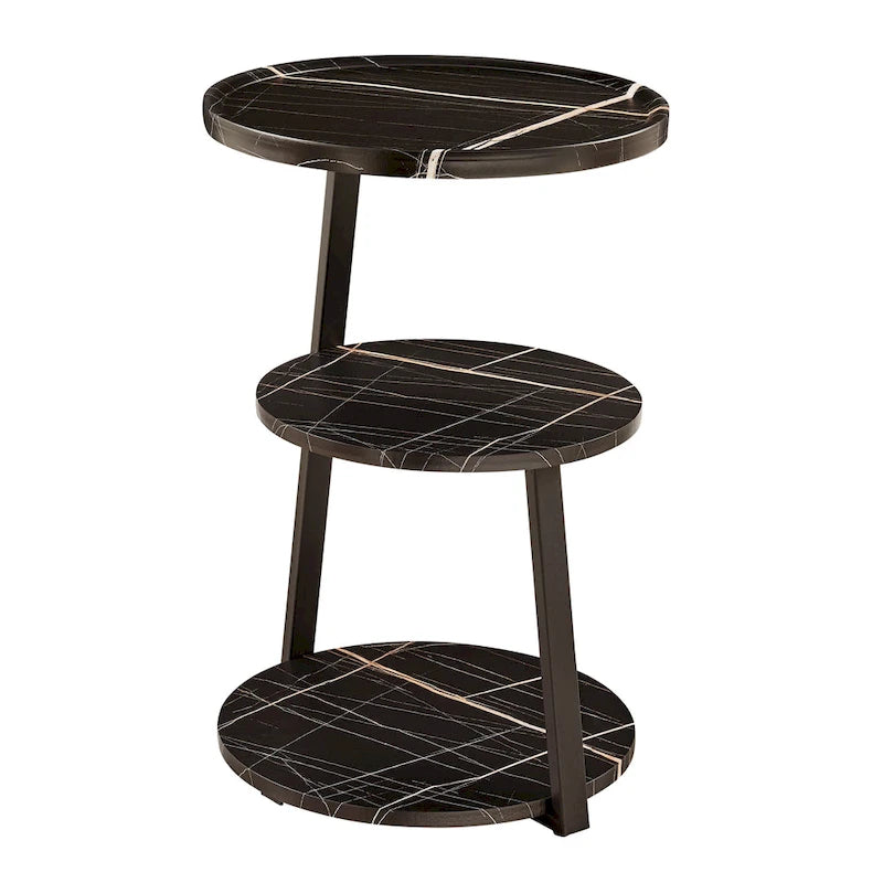 Table d'appoint Skylar à 3 niveaux avec plateau à rebord relevé et pieds asymétriques en métal de style moderne du milieu du siècle