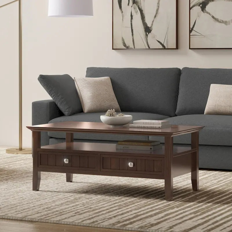 Wyndenhall Normandy Table Basse Transitionnelle Rectangulaire de 122 cm de Large en BOIS MASSIF avec Tiroir, Brunette Brown