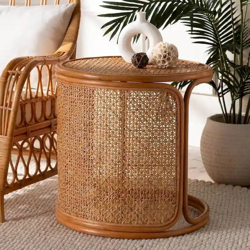 Table d'appoint en rotin bohème Eldon