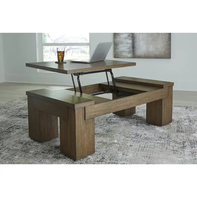 Table basse à plateau relevable Signature Design by Ashley Rosswain Brown - 54 larg. x 28 prof. x 18 haut.
