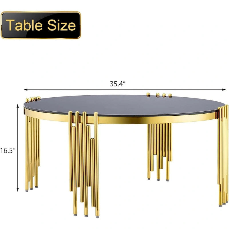 Table basse ronde moderne de 36 pouces avec plateau en verre trempé et pieds en forme de cloche polis