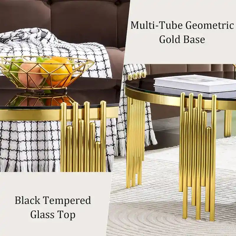 Table basse ronde moderne de 36 pouces avec plateau en verre trempé et pieds en forme de cloche polis