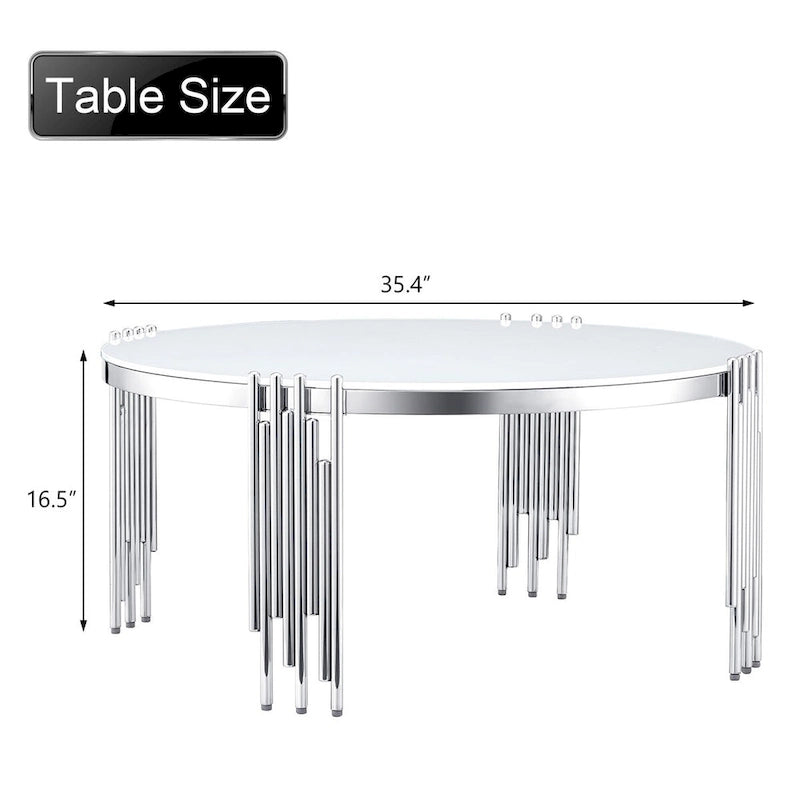 Table basse ronde moderne de 36 pouces avec plateau en verre trempé et pieds en forme de cloche polis