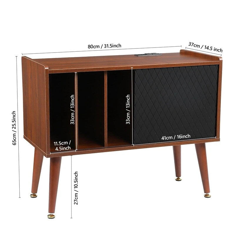 Meuble tourne-disque avec station de charge et ports USB - 14.5P x 31.5L x 25.5H