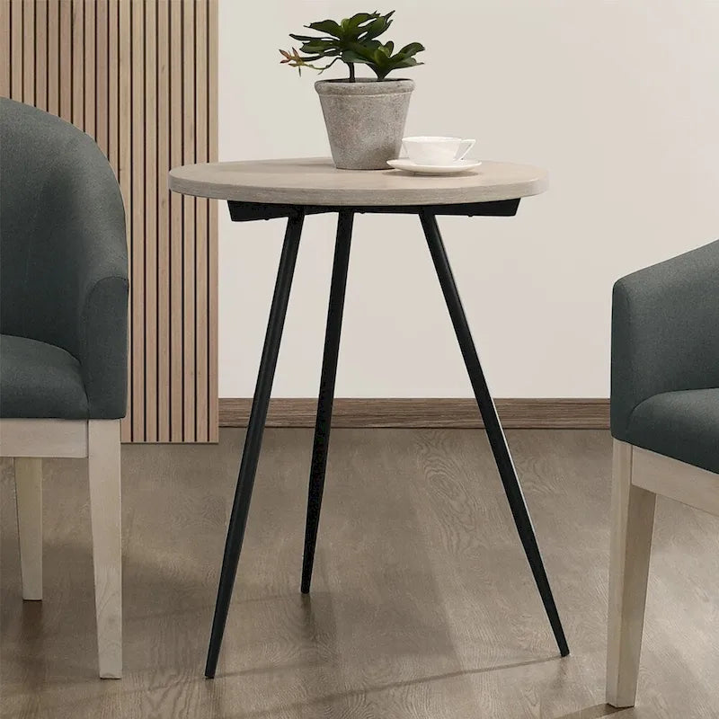 Table d'appoint ronde avec base en métal en chêne blanc et noir