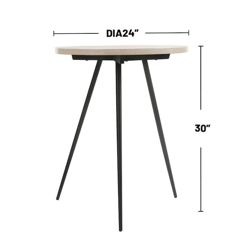 Table d'appoint ronde avec base en métal en chêne blanc et noir