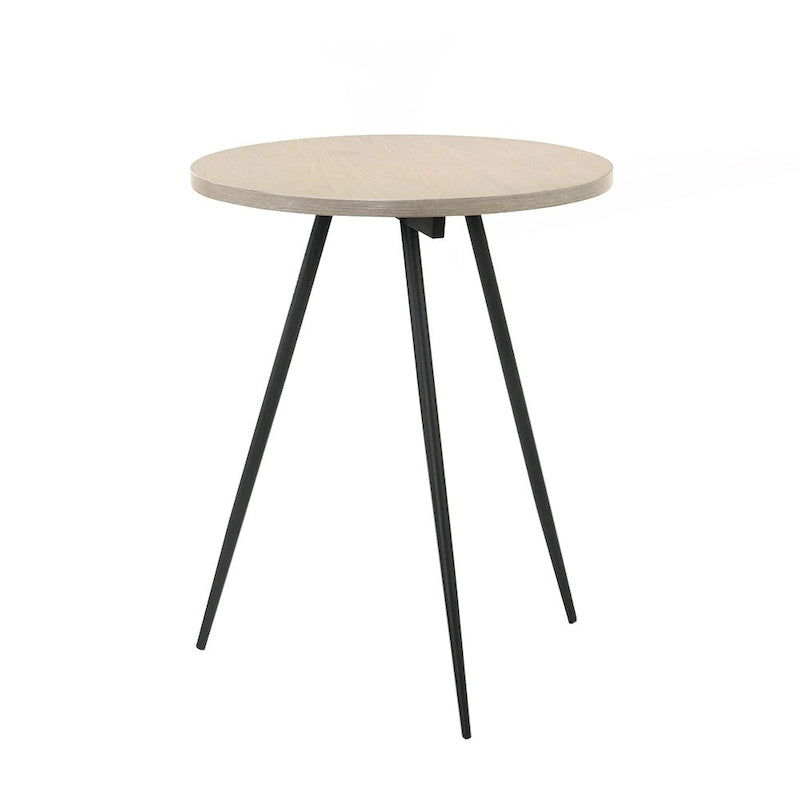 Table d'appoint ronde avec base en métal en chêne blanc et noir