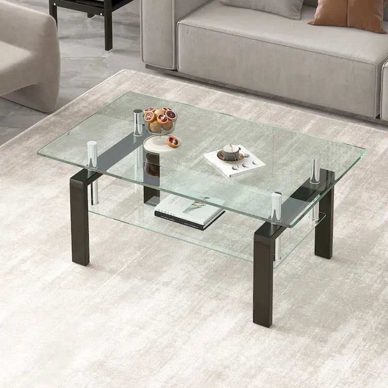 Table basse 2 plateaux en verre trempé clair
